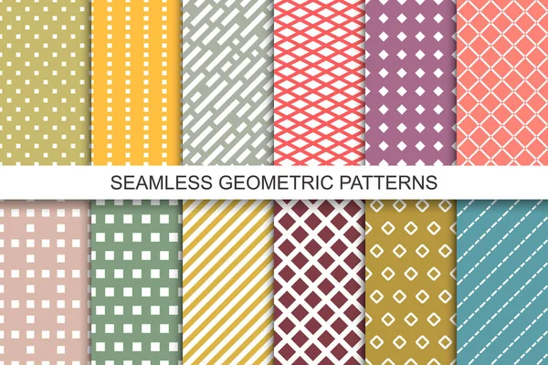 Coleção de padrões geométricos sem costura coloridos. Texturas brilhantes e sem fim. Fundos delicados e incomuns — Vetor de Stock