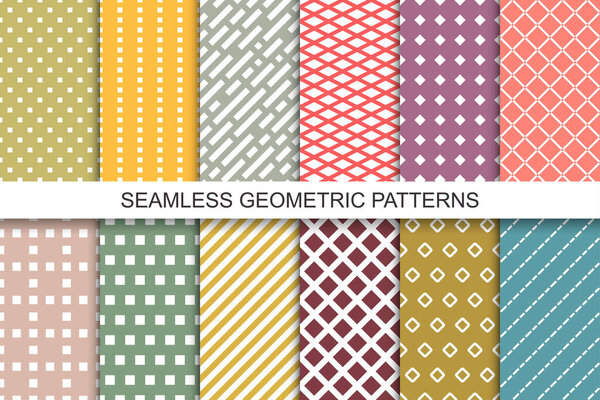 Collection of colorful seamless geometric patterns. Bright endless textures. Delicate unusual backgrounds