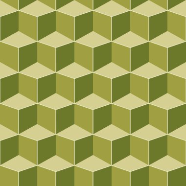 Parlak renksiz geometrik desen. Tekrarlanabilir 3d küp arkaplanı. Dekoratif sonsuz yeşil doku