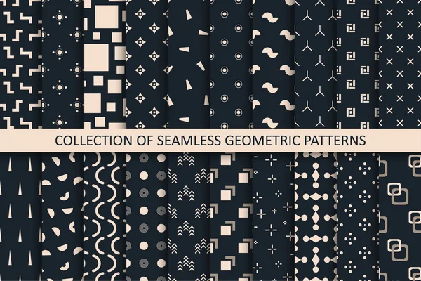 Sammlung Nahtloser Geometrischer Muster Schwarz Wiederholbare Minimalistische Hintergründe Unendliche Mosaikstrukturen — Stockvektor