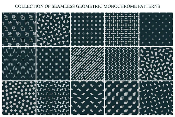 Sammlung Vektornahtloser Geometrischer Muster Mosaik Monochromer Texturen Moderne Stilvolle Dark — Stockvektor