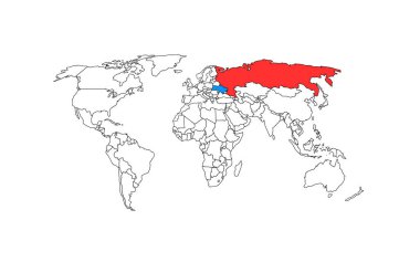 Contour vektör detay dünya haritası. İzole edilmiş Ukrayna ve Rusya çatışması. Ülke reformu kavramı