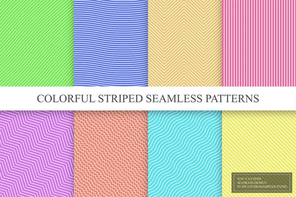 Collection of colorful seamless striped patterns. Bright fashion linear textures. You can find repeatable backgrounds in swatches panel — Stock Vector