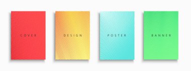Parlak renkli kapaklar, şablonlar, arka planlar, pankartlar, broşürler, afişler, el ilanları ve benzerleri koleksiyonu. Soyut yarım ton çizgili ve noktalı posterler. Canlı renkler - Moda tasarımı