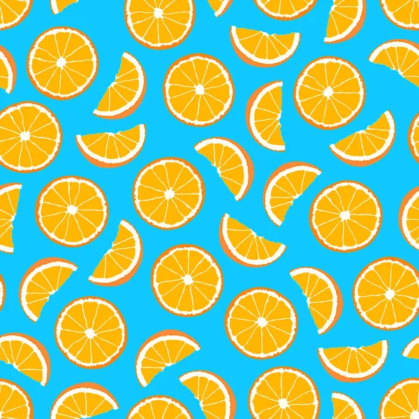 Bright seamless fruit pattern - hand drawn design. Repeatable blue background with citruses. Vibrant summer endless print. Vector illustration — Vector de stock