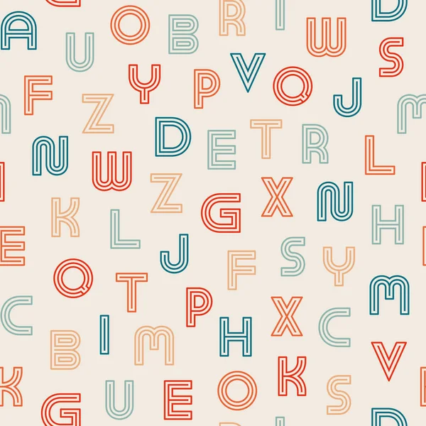 Patrón de alfabeto sin costura vectorial - diseño retro. Fondo vintage colorido con letras latinas. Estampado textil de moda — Archivo Imágenes Vectoriales