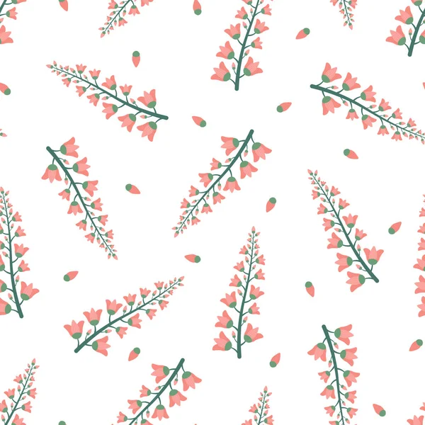 Renkli, dikişsiz çiçek desenli. Elle çizilmiş narin bir tasarım. Tekrarlanabilir akışlı beyaz arkaplan. Sonsuz bahar baskısı. Vektör illüstrasyonu