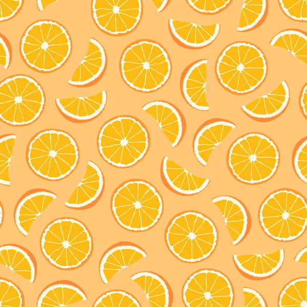 Luminoso modello di frutta senza cuciture disegno disegnato a mano. Sfondo arancio ripetibile con agrumi. Vibrante stampa estiva senza fine. Illustrazione vettoriale — Vettoriale Stock