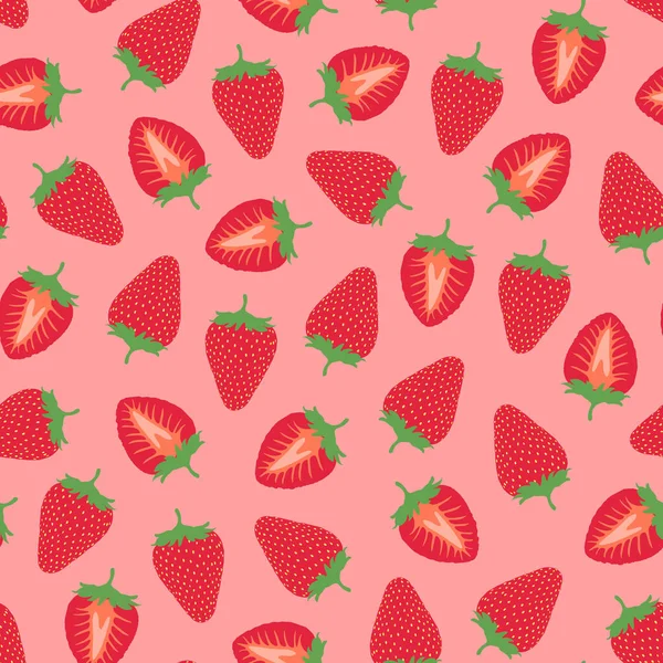 Seamless stawberry pattern - hand drawn design. Trendy summer background - bright red cover. Vibrant fruit print. Vector illustration — ストックベクタ