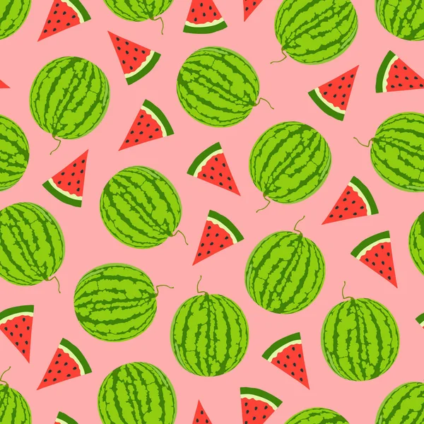 Bright seamless fruit pattern - hand drawn design. Repeatable trendy background with watermalons. Vibrant summer endless print. Vector illustration — Vettoriale Stock