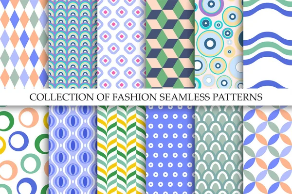 Collection Vector Seamless Colorful Patterns Delicate Design Trendy Fashion Backgrounds — Stock Vector