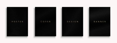 Siyah lüks kapaklar, şablonlar, arka planlar, pankartlar, broşürler, afişler, afişler ve zarif çizgili posterler, kartlar, kataloglar. Koyu minimalist tasarım.