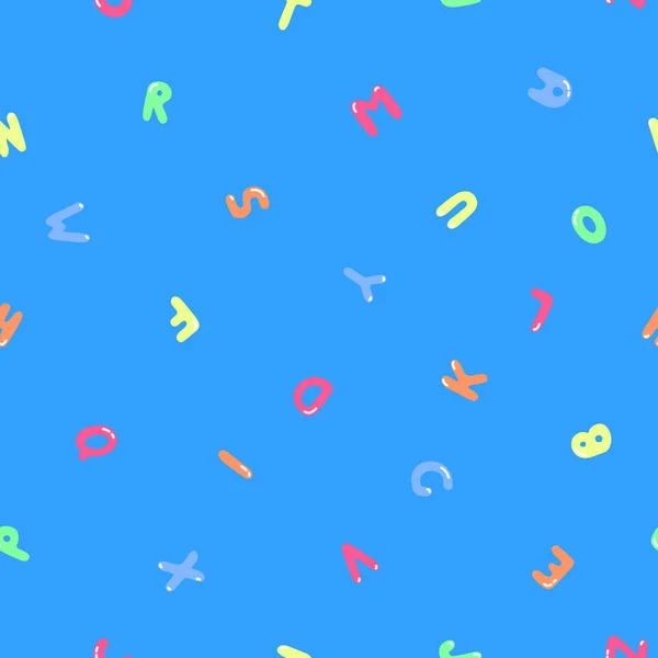 Childish Seamless Pattern Colorful Doodle Letters Fun Repeatable Blue Alphabet — Vector de stock