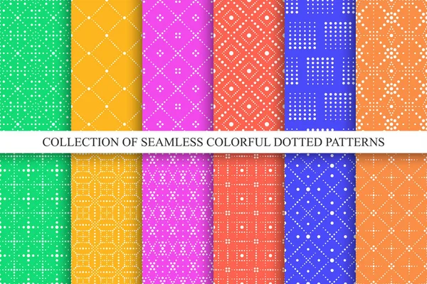 Collection Vector Seamless Dotted Ornamental Patterns Geometric Design Bright Trendy — Image vectorielle