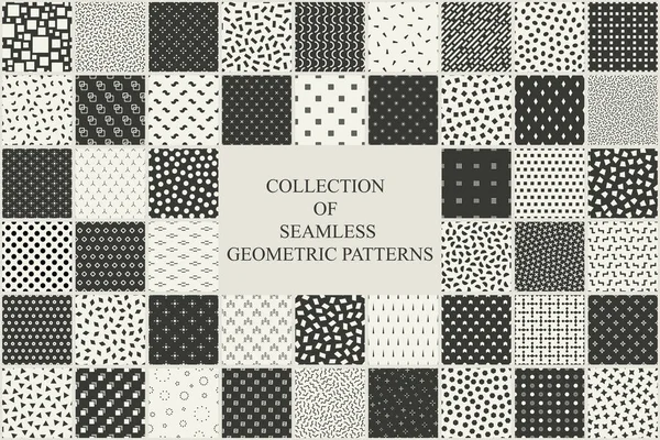 Collection Seamless Monochrome Geometric Patterns Minimalistic Endless Black Gray Backgrounds — Stok Vektör