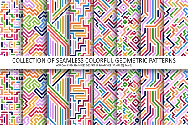 Vector Seamless Colorful Striped Patterns Digital Bright Prints Abstract Geometric — Archivo Imágenes Vectoriales