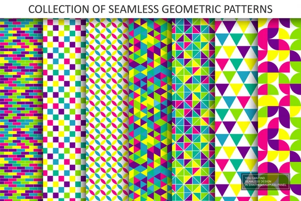 Collection Colorful Repeatable Geometric Patterns Bright Abstract Fashion Artwork Backgrounds — Stockový vektor