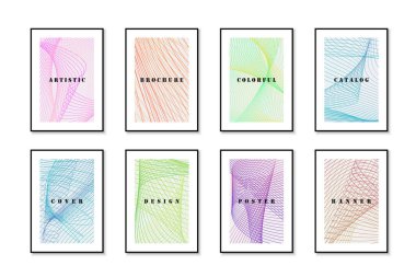 Collection of colorful contemporary art covers, templates, backgrounds, placards, brochures, banners, flyers and etc. Abstract bright striped posters. Creative curve lines prints.