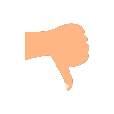 Beyaz arka planda izole edilmiş karikatür insan kolu çizimi. El hareketi baş parmak aşağı - olumsuz. Sanat biçimi - vektör illüstrasyonu.