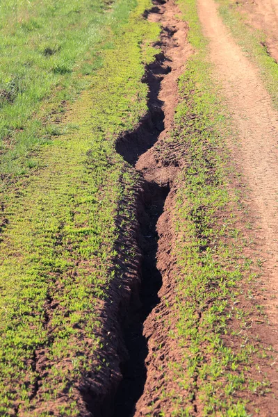 Macro Textuur Van Droge Gebarsten Aarde Het Vroege Voorjaar Het — Stockfoto