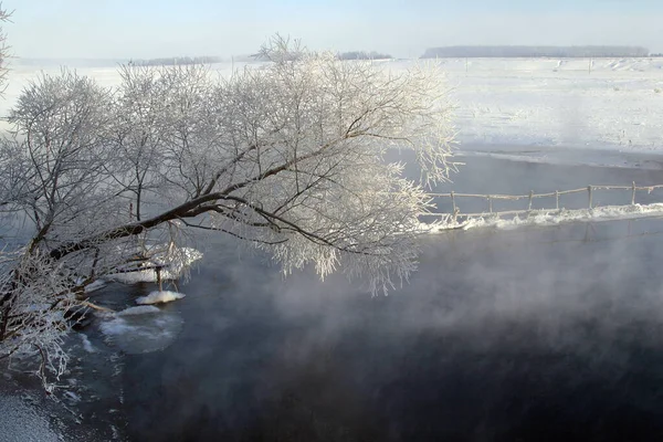Landscape Winter Morning River Zai — Stock Photo, Image