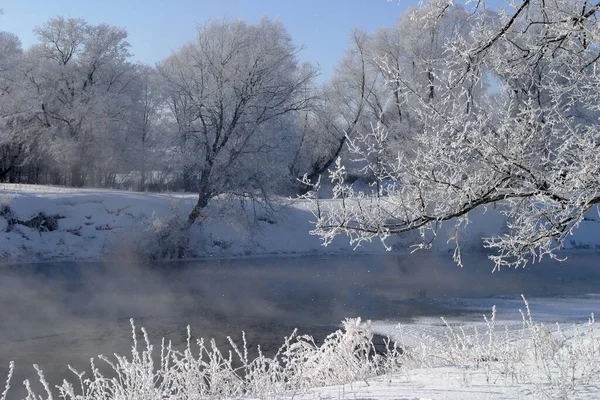 Invierno Paisaje Helada Día Río Zai — Foto de Stock