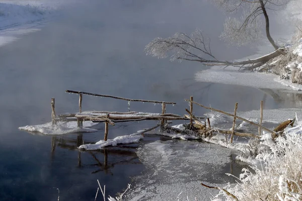 Winter Landscape Frosty Day River Zai — Stock Photo, Image