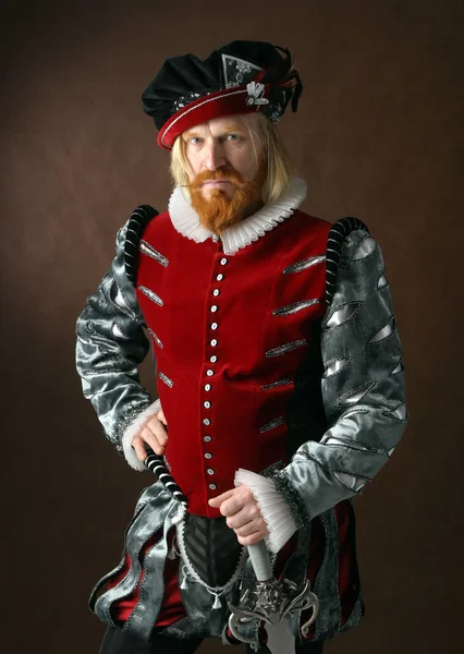 Potret Close Seorang Pria Dari Abad Pertengahan Dengan Jenggot Dan — Stok Foto