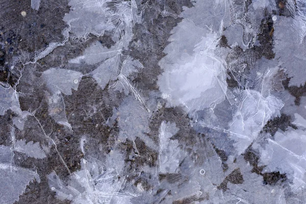 Makró Textúra Díszes Jég Folyón Télen — Stock Fotó