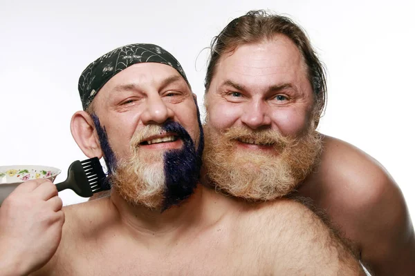Close Portrait Adult Male Bandana Dyeing Beards Mustache White Background — Stock Photo, Image