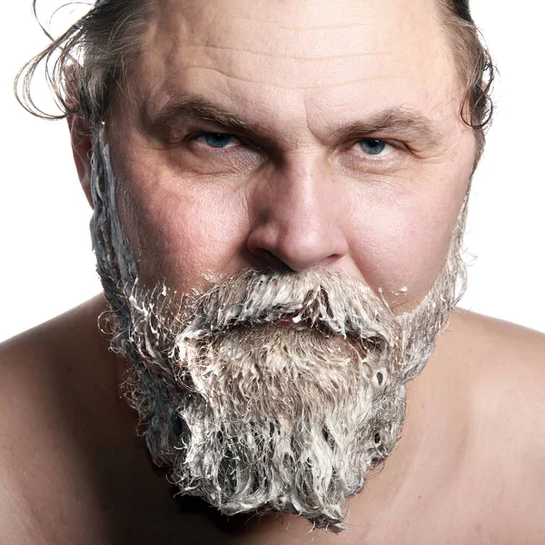 Портрет Харизматичного Взрослого Мужчины Время Окрашивания Бородатой Студии — стоковое фото