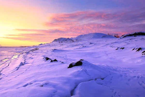 Winter Landscape Sunset Ice River City Horizon — Stock Photo, Image