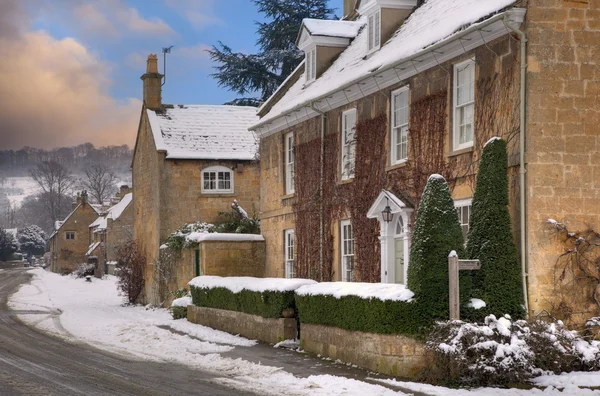 Broadway in snow, Cotswolds — Stock Photo, Image