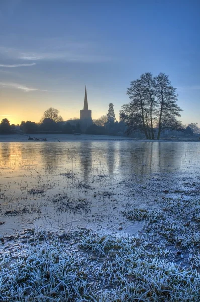 Frysta flodslätt, worcestershire — Stockfoto