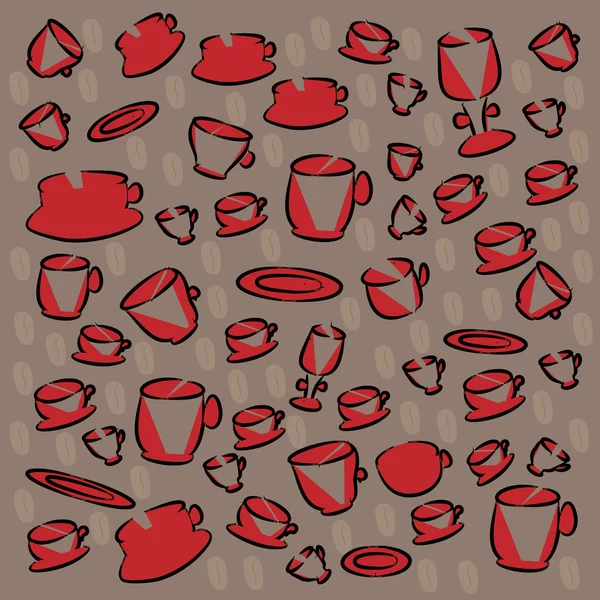 bardak ve tabaklar kahve çekirdekleri kümesi. vektör