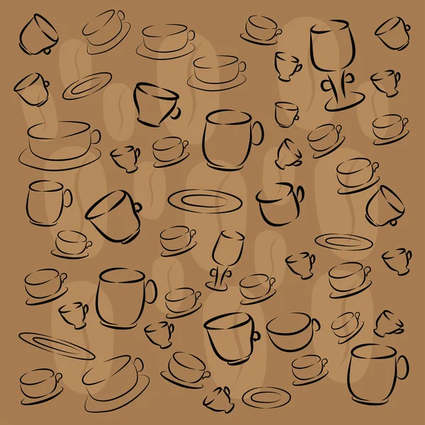 bardak ve tabaklar kahve çekirdekleri kümesi. vektör