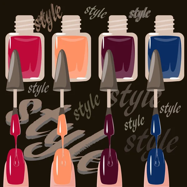 Set of multicolored nail polish brushes. vector — Stock Vector