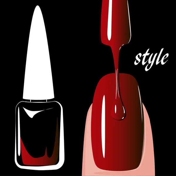 Esmalte de uñas rojo, sobre fondo negro. vector — Vector de stock