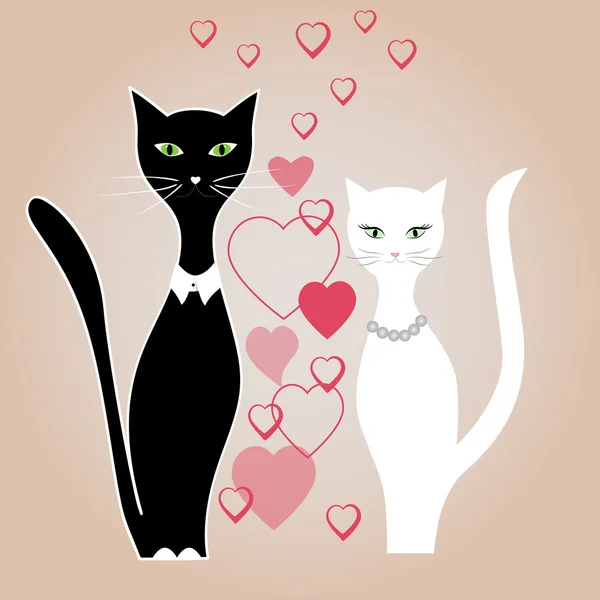 Gato chico y chica gato, amor, vector — Vector de stock