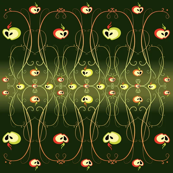 Abstraktní vzor dekorativní ornament a jablka — Stockový vektor