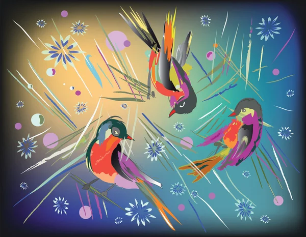 Oiseaux abstraits sur fond coloré — Image vectorielle