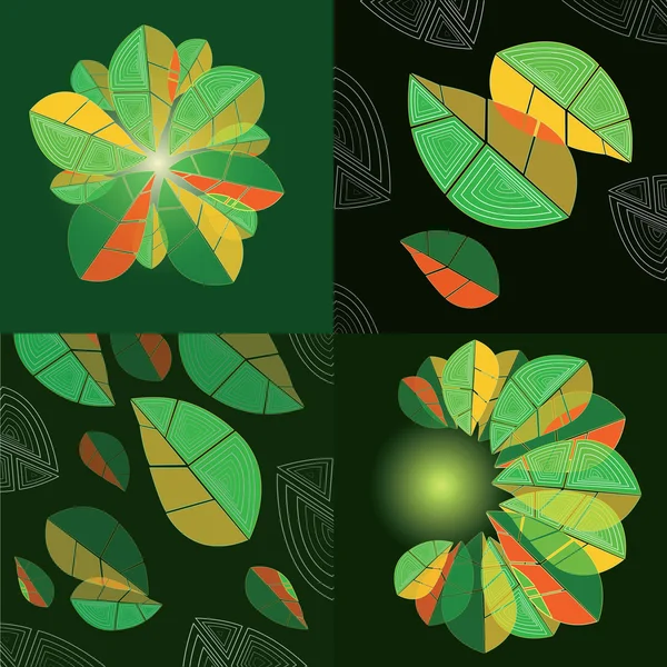 Quatre compositions aux feuilles abstraites — Image vectorielle