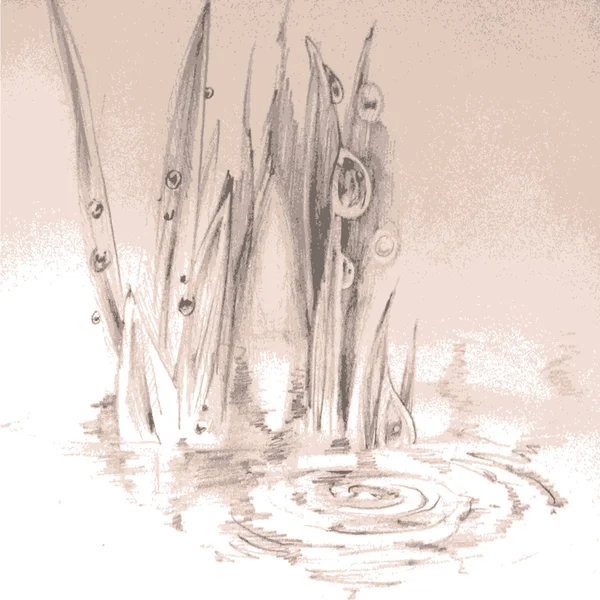 Векторное монохромное изображение травы с росой — стоковый вектор