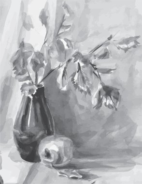 Vector black and white image of still life clipart