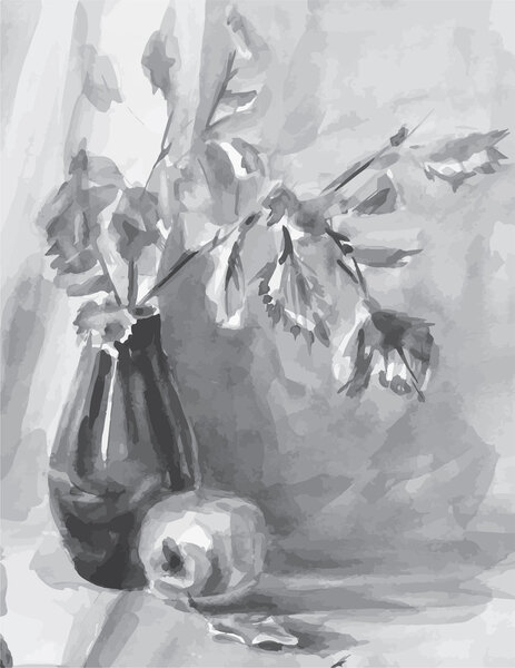 Vector black and white image of still life