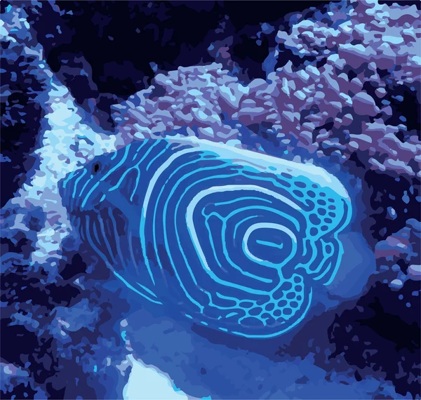 蓝色的鱼在水下珊瑚背景上 — 图库矢量图片