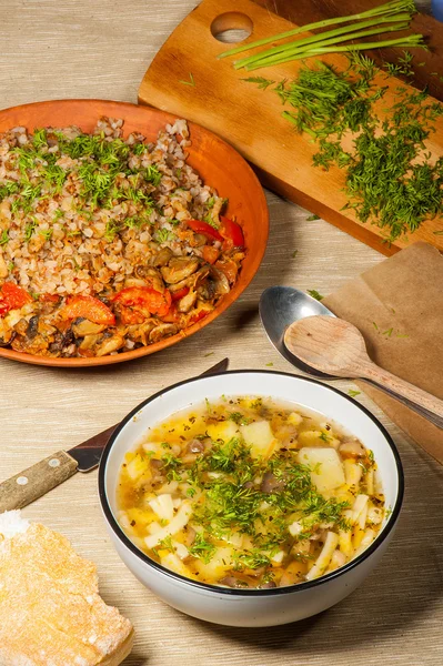 Soup and buckwheat — Stock Photo, Image