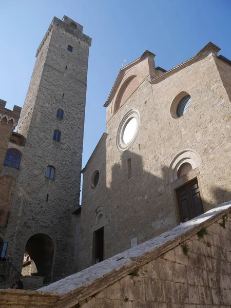 San Gimignano Daki Katedral Meydanında Katedral Torre Rognosa Eski Kule — Stok fotoğraf