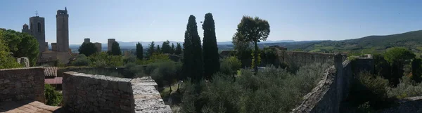 Panorama Das Passarelas Castelo San Gimignano Pátio Interno Paisagem Circundante — Fotografia de Stock
