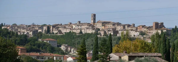 Панорама Colle Val Elsa Середньовічна Частина Села Яка Стоїть Горбистому — стокове фото